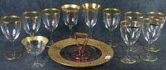 GOLD RIMMED STEMWARE & SERVING BOWL