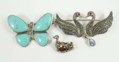3 STERLING BIRD & INSECT PINS