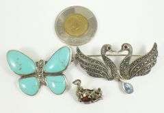 3 STERLING BIRD & INSECT PINS