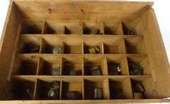 VINTAGE WOOD CRATE & INKWELLS