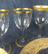 GOLD RIMMED STEMWARE & SERVING BOWL