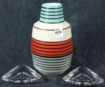 PAIR MCM CRYSTAL ASHTRAYS & CERAMIC VASE