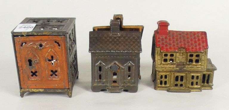 3 ANTIQUE CAST IRON BANKS