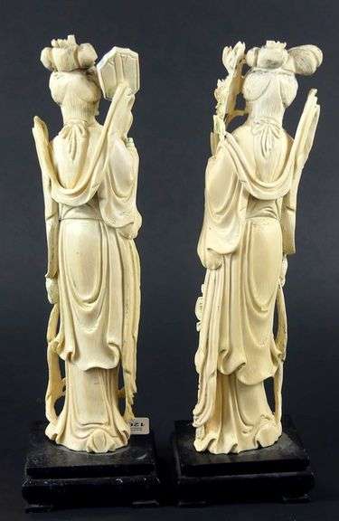 PAIR CHINESE IVORY CARVED FIGURES