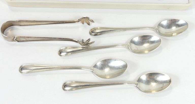 STERLING TEASPOONS & SUGAR TONGS