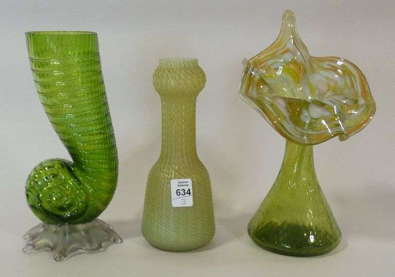 THREE ART GLASS VASES