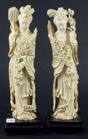 PAIR CHINESE IVORY CARVED FIGURES