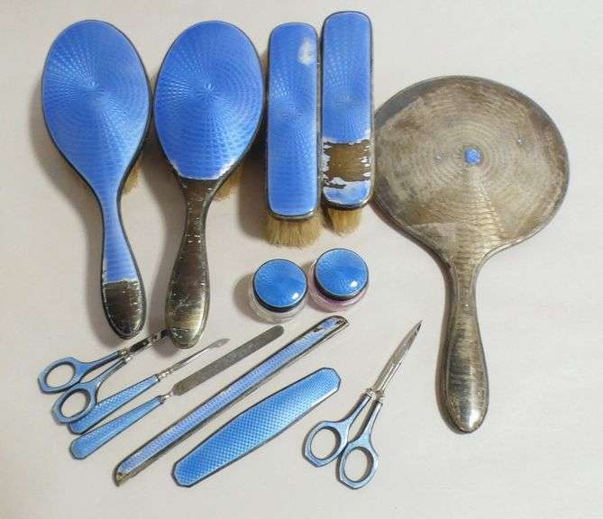 ENAMELED STERLING TOILETTE ACCESSORIES