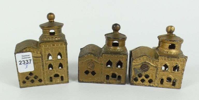 3 CAST IRON COIN BANKS