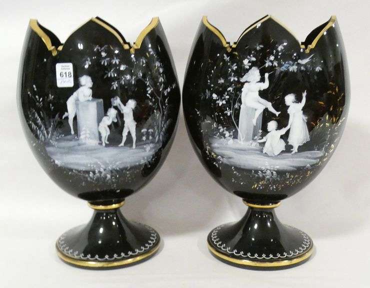 PAIR OF RARE MARY GREGORY VASES