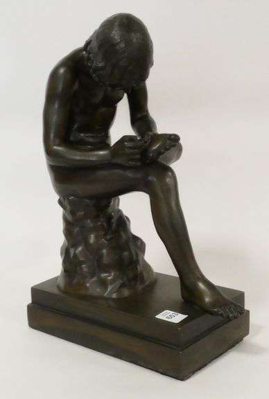 "BOY WITH THORN" BRONZE SCULPTURE