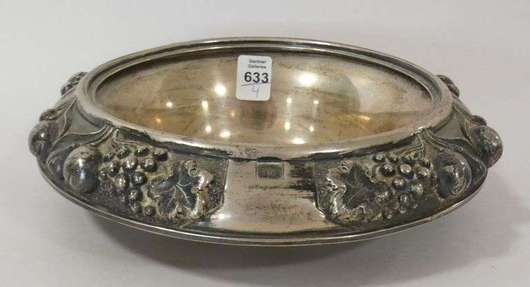 SILVER BOWL, CANDLESTICKS AND CRUMB SCOOP