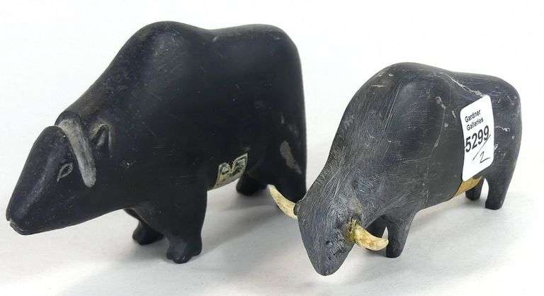 TWO SOAPSTONE MUSKOX CARVINGS