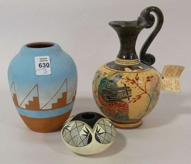 TWO AMERICAN INDIGENOUS VASES AND GREEK JUG