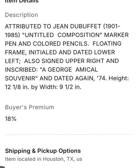 JEAN DUBUFFET (ATTRIBUTED) DRAWING & BOOKLET