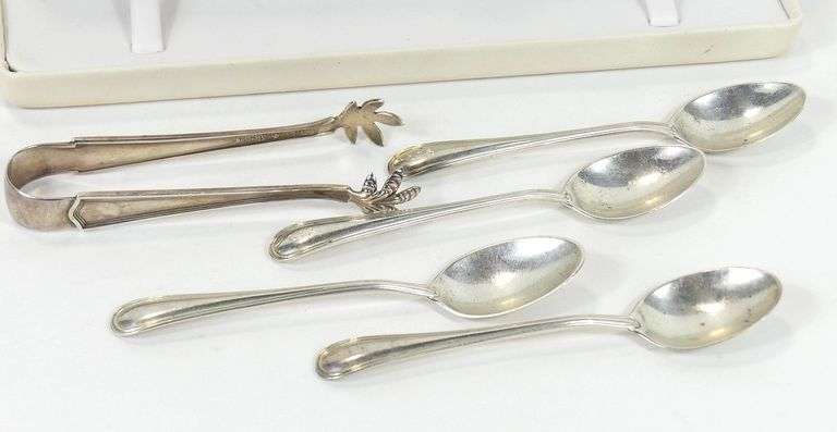 STERLING TEASPOONS & SUGAR TONGS