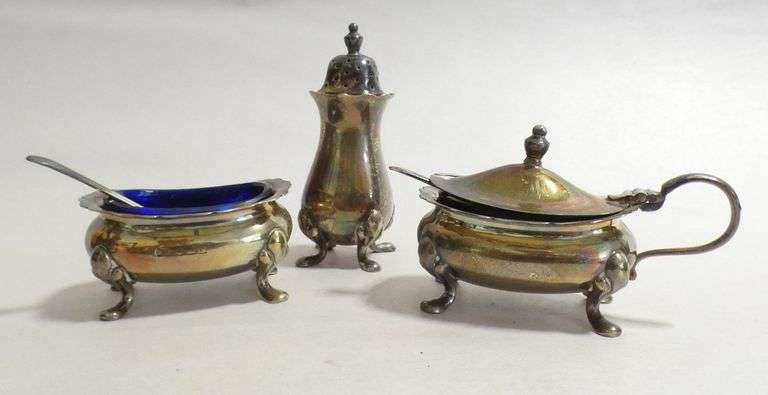 NUTCRACKER SET AND STERLING CONDIMENT SET