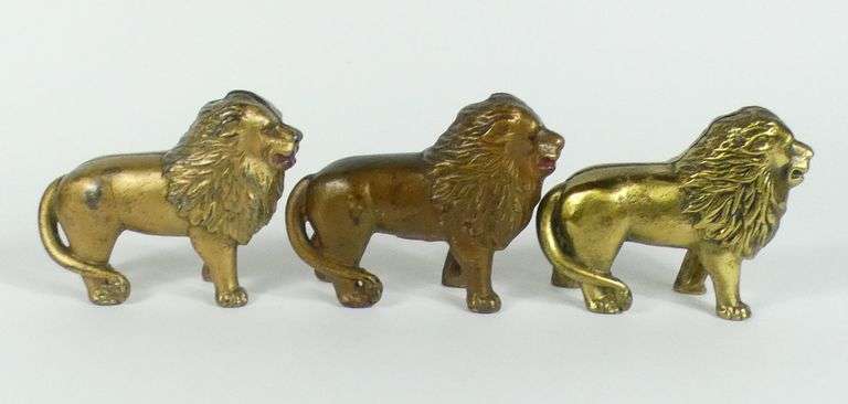 3 CAST IRON "LION" BANKS