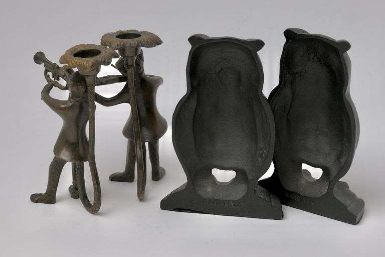 BOOKENDS AND CANDLESTICKS