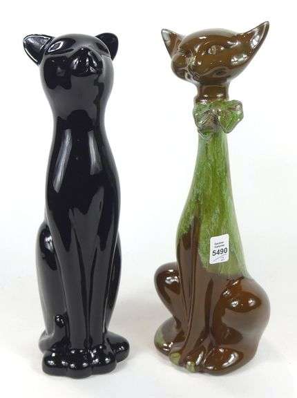 TWO POTTERY CAT FIGURINES