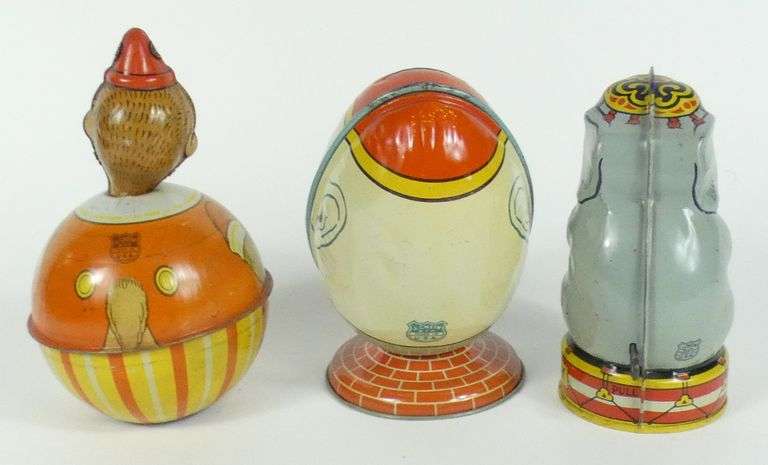 3 LITHOGRAPHED TIN COIN BANKS