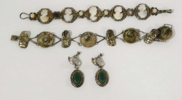 SIX BRACELETS AND PAIR OF EARRINGS