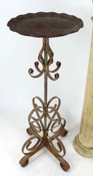 PAIR WROUGHT IRON PLANT STANDS & COLUMN