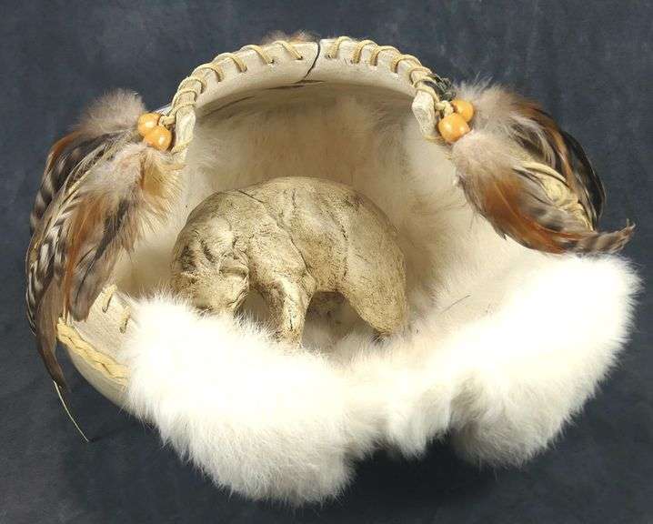 BARBARA GREEN POTTERY BOWL WITH SPIRIT BEAR