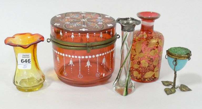 FIVE PIECES OF ANTIQUE GLASS