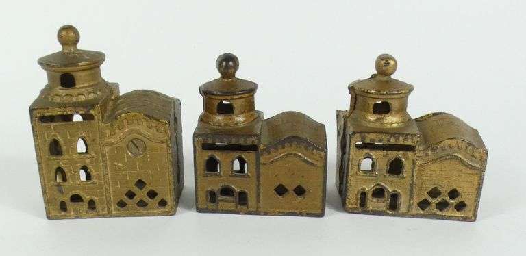 3 CAST IRON COIN BANKS