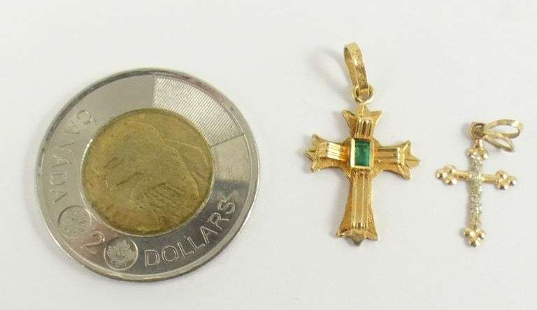 2 GOLD CROSS PENDANTS OR CHARMS