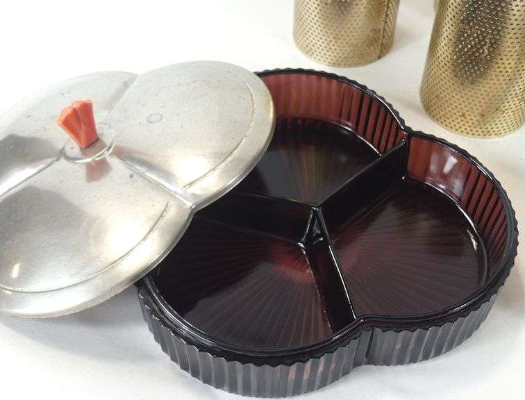 ART GLASS PERFUME SET, SHADES, ETC.