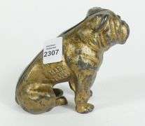 CAST IRON SEATED BULLDOG BANK