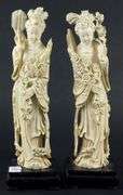 PAIR CHINESE IVORY CARVED FIGURES