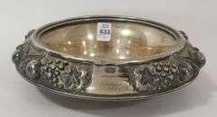 SILVER BOWL, CANDLESTICKS AND CRUMB SCOOP