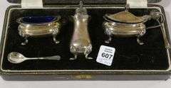 NUTCRACKER SET AND STERLING CONDIMENT SET