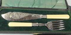 CARVING SET, ANTIQUE BUTCHER'S CLEAVER & TRAY
