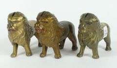 3 CAST IRON "LION" BANKS