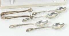 STERLING TEASPOONS & SUGAR TONGS