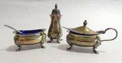 NUTCRACKER SET AND STERLING CONDIMENT SET