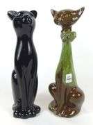 TWO POTTERY CAT FIGURINES