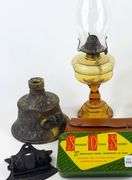ANTIQUE OIL LAMP & CURIOS