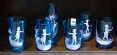 SIX PIECES OF BLUE MARY GREGORY GLASS