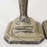 SILVER BOWL, CANDLESTICKS AND CRUMB SCOOP