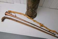 UMBRELLA STAND, WALKING STICKS AND HORN