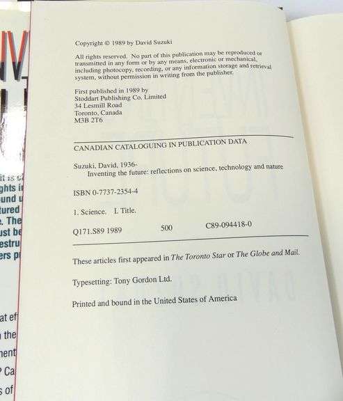 SIGNED DAVID SUZUKI BOOK "INVENTING THE FUTURE"