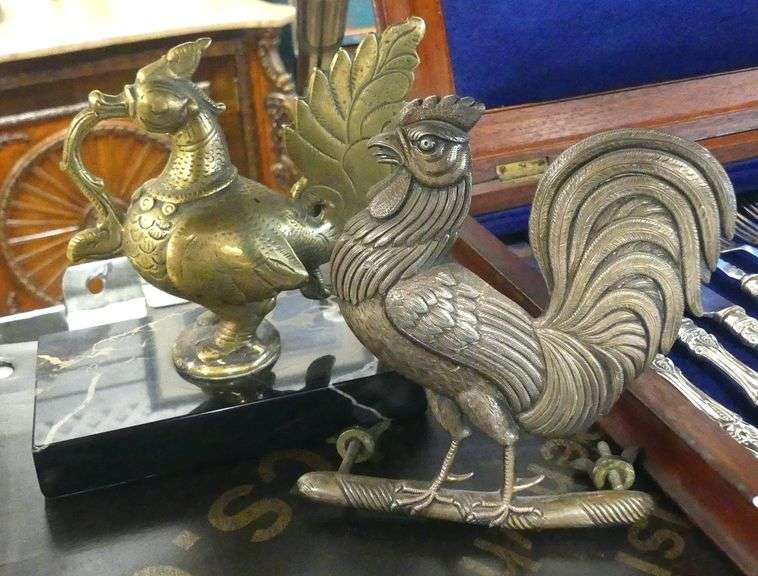 TWO METAL FIGURES AND BOWL