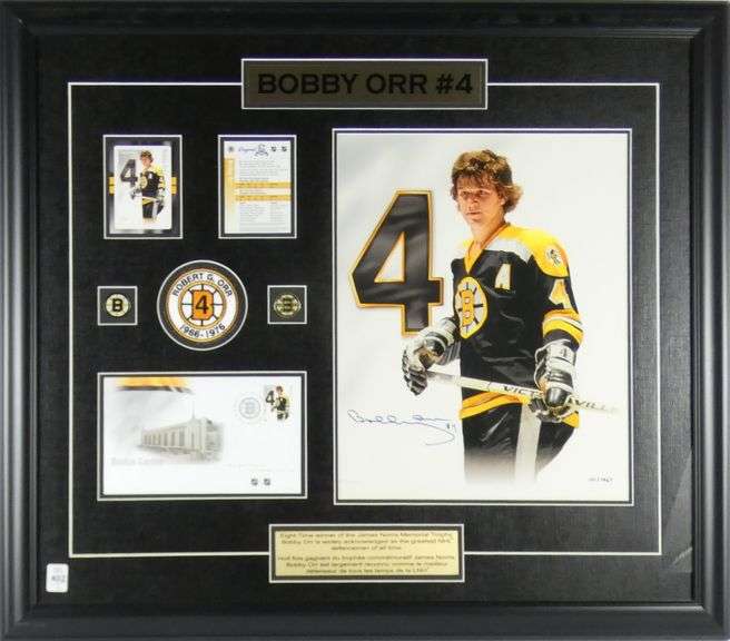 AUTOGRAPHED BOBBY ORR COLLAGE AND BOOK