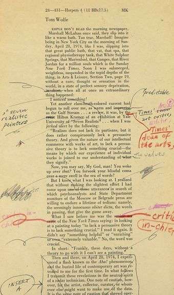TOM WOLFE'S "THE PAINTED WORD" ESSAY PROOF WITH HANDWRITTEN NOTES & CORRECTIONS