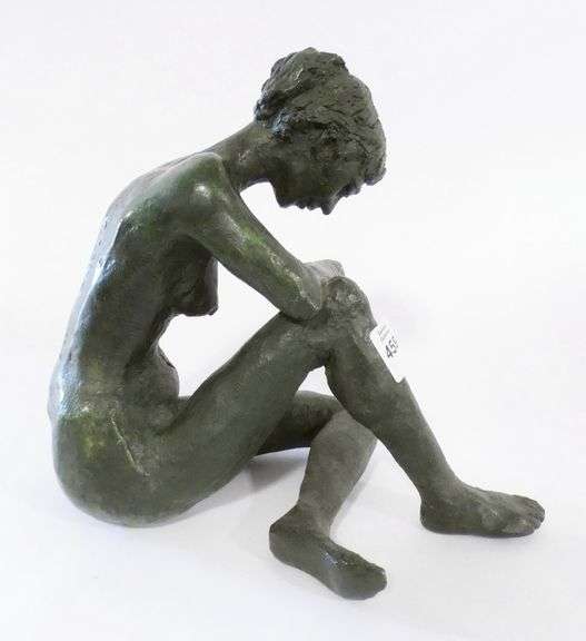 BRONZE "SEATED FEMALE NUDE" SCULPTURE